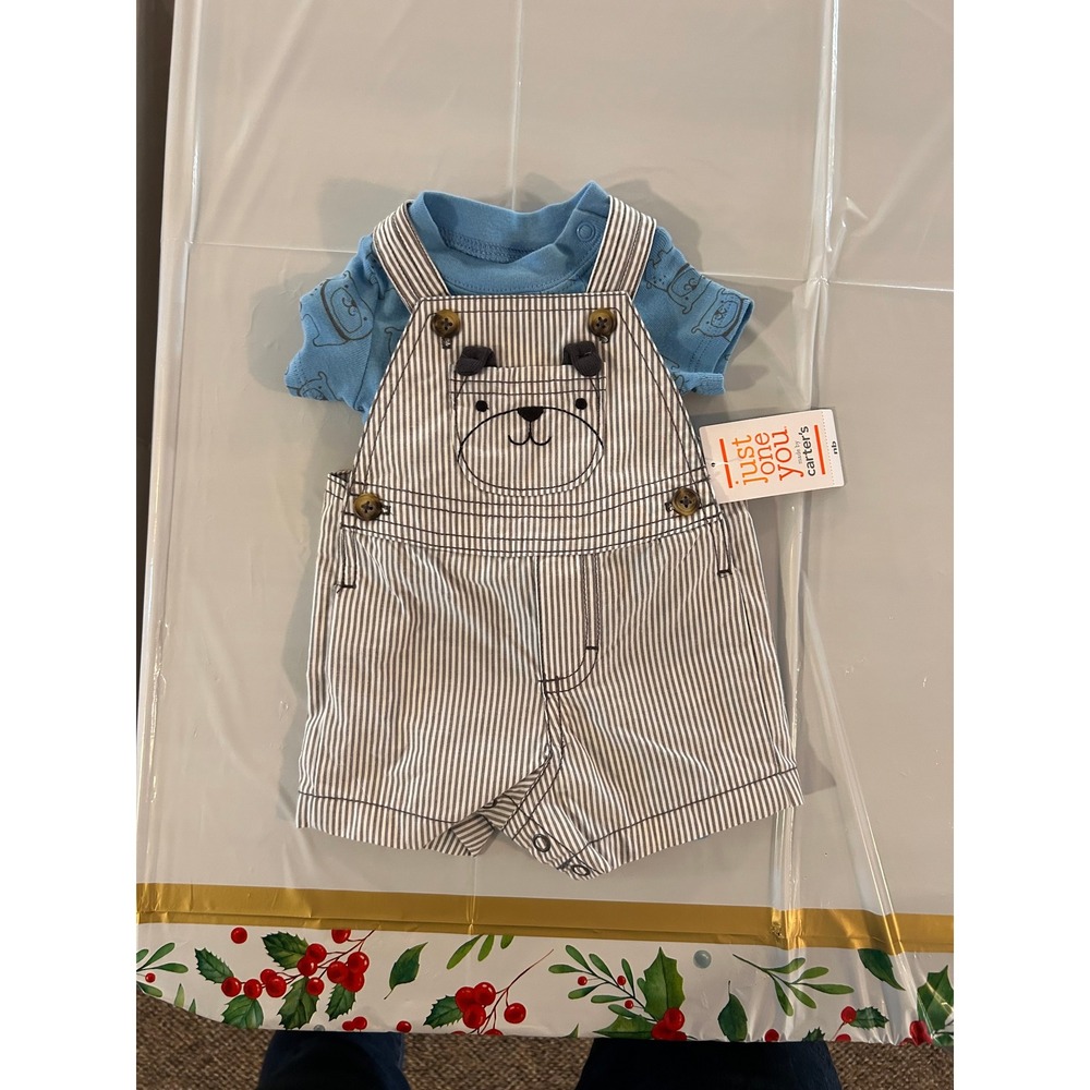 Just One You Carters Newborn Boy Bear Stripe Overalls Bodysuit Set NB 11337410